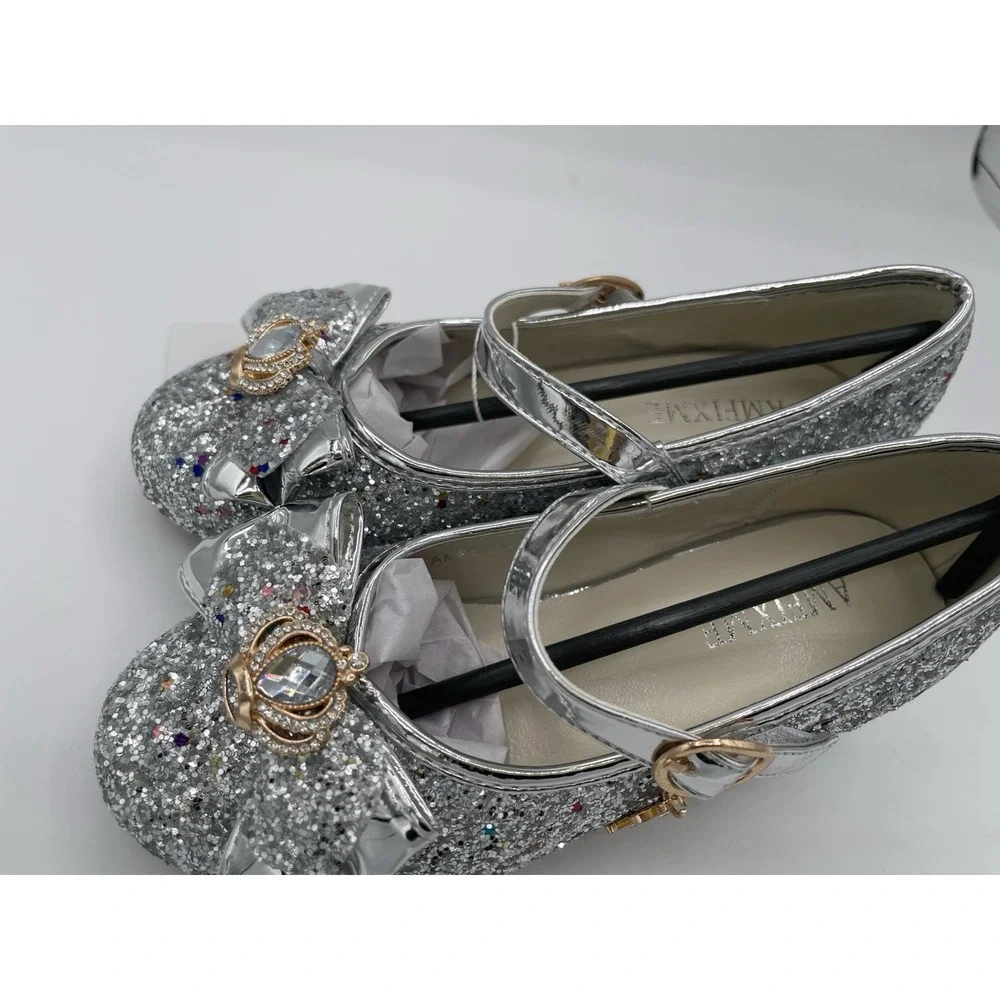 Little Kid Girl Glitter Princess‎ Low Heel Fancy Party Dress Up Shoes Size 9 - Picture 3 of 9